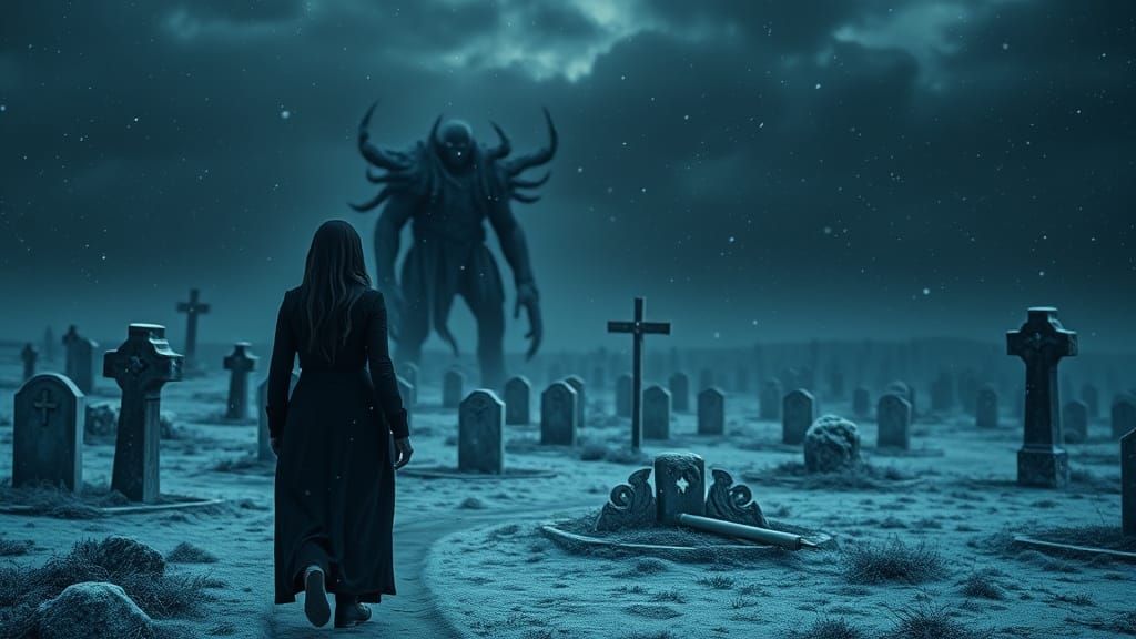 Skugga-Kona in Graveyard: Hyperrealistic Norse Entity