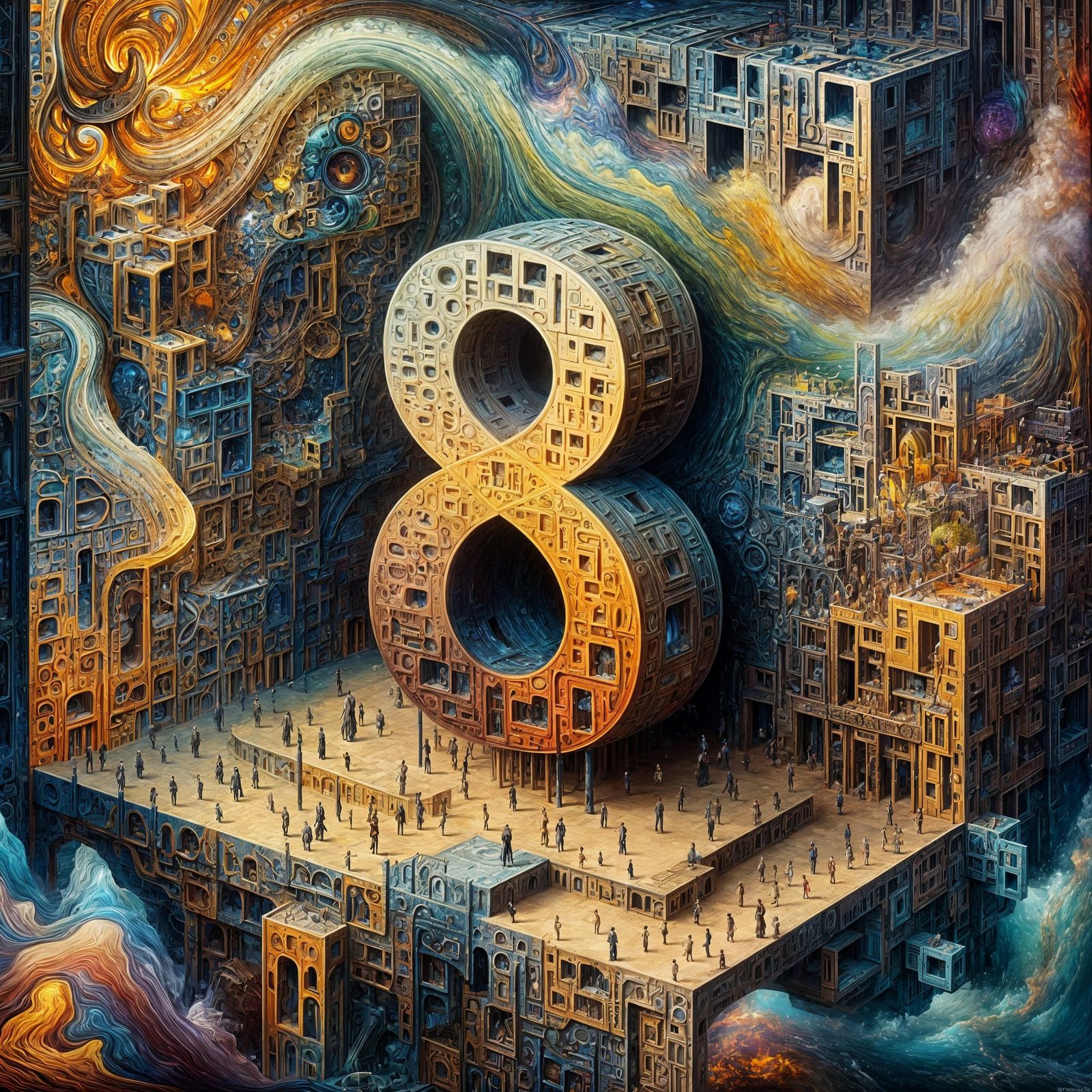 Surrealistic Oil Paintings of Number 8s in Liquefied Chaos