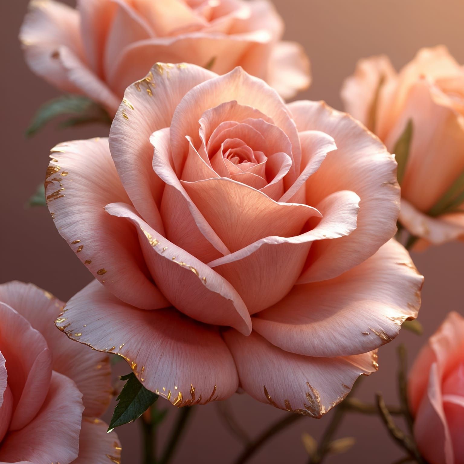 Pink and Gold Roses in 3D Illustration Style
