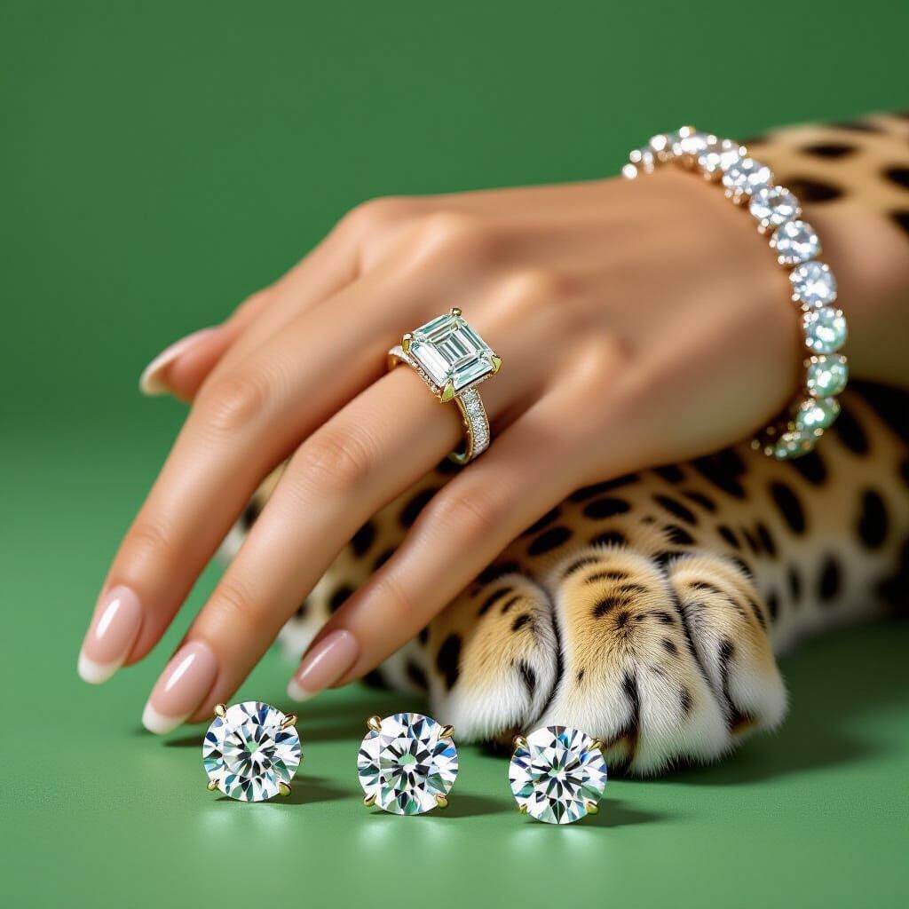 Luxury Jewelry Still Life with Diamonds and Leopard