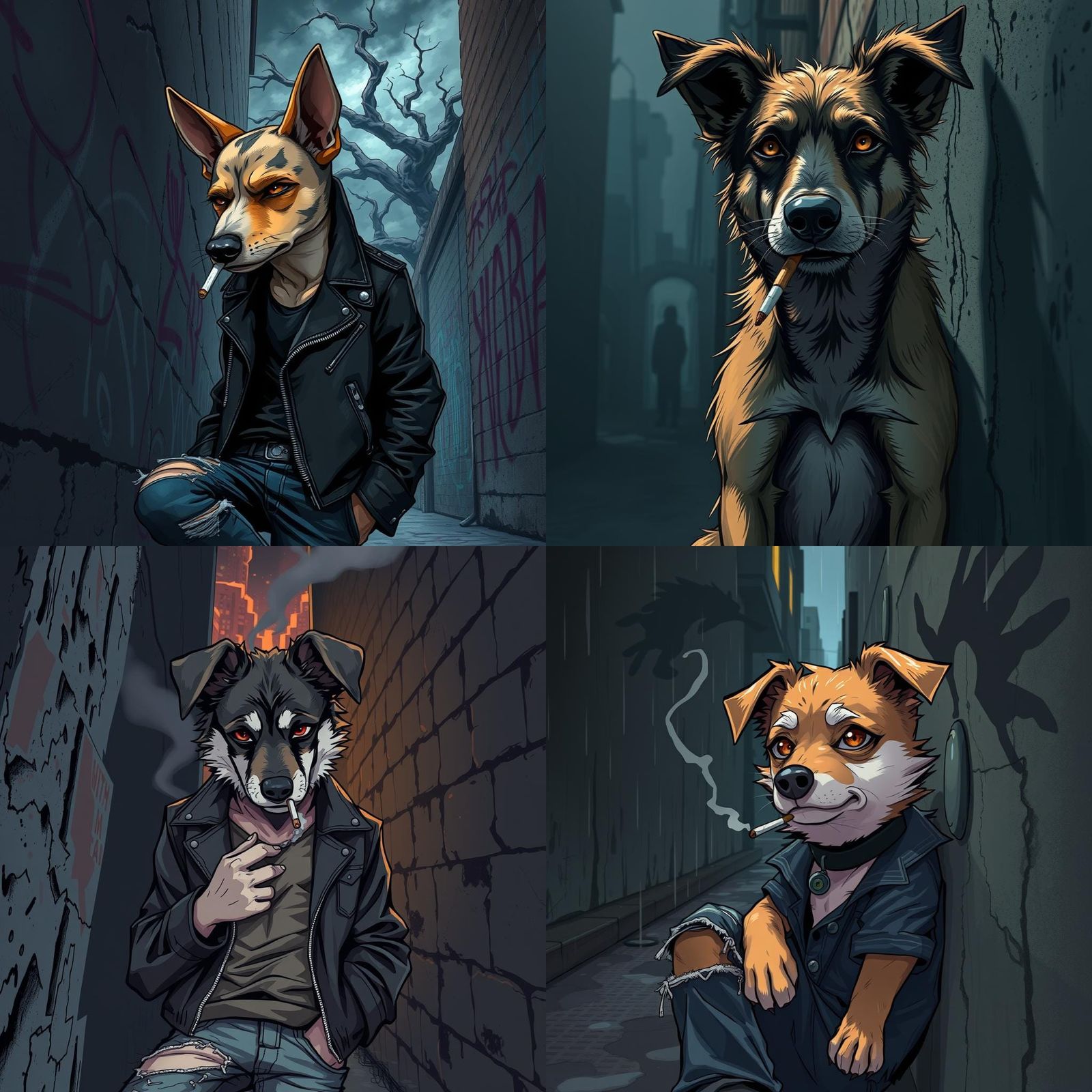 Emo Dog in Alley: Anime-Style Digital Art