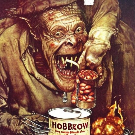Hobgoblin Eating Beans: Rockwell-esque Painting
