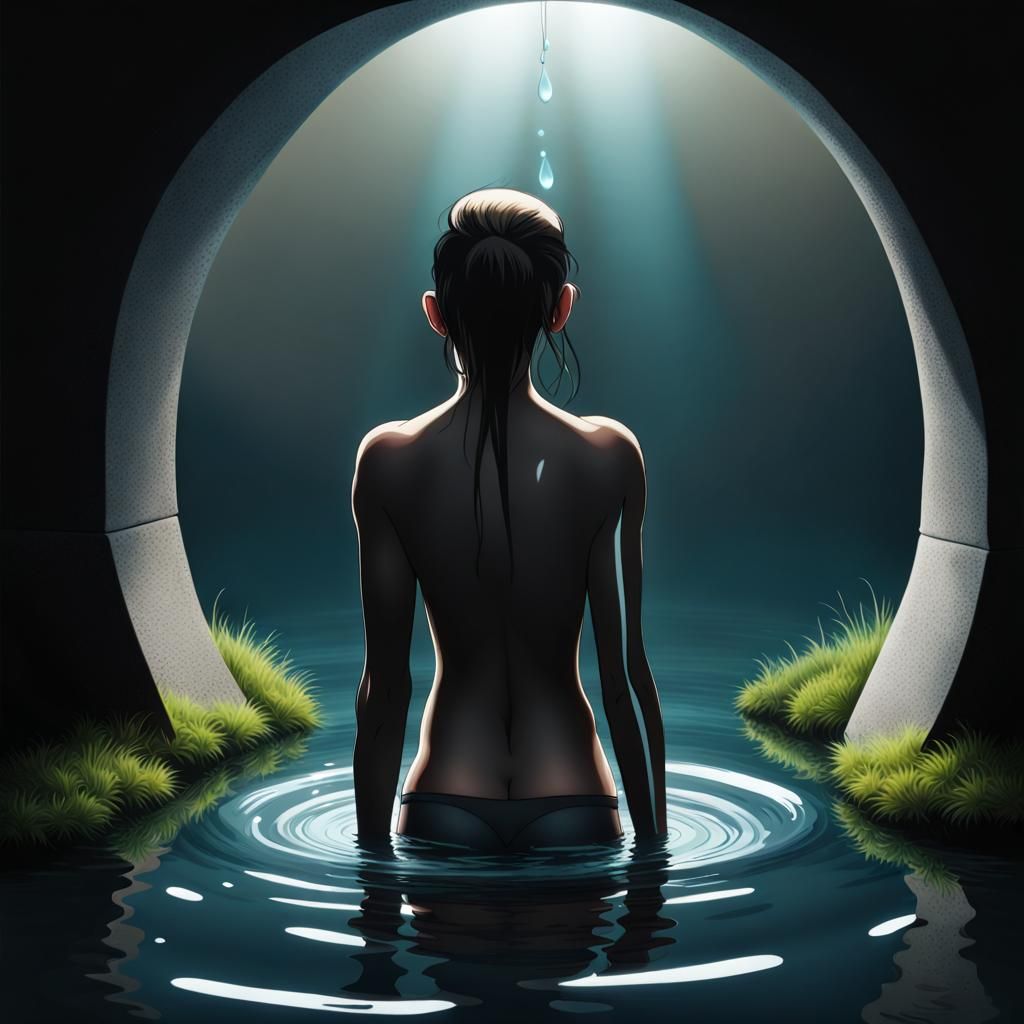 Anthropomorphic Teenager Emerges from Water Portal