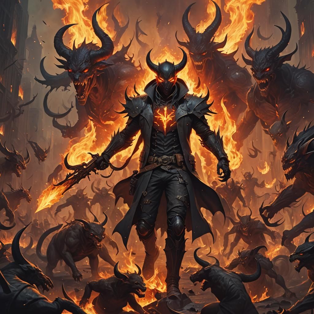 Futuristic Demon Hunter in a Flaming World