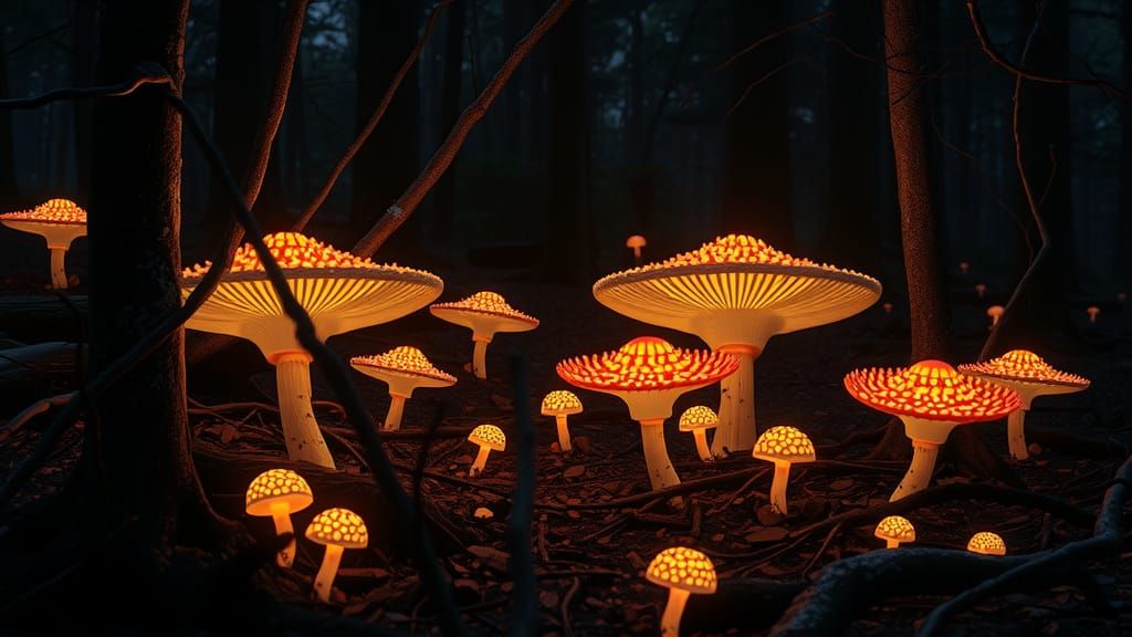 Glowing Mushrooms Light a Biopunk Forest