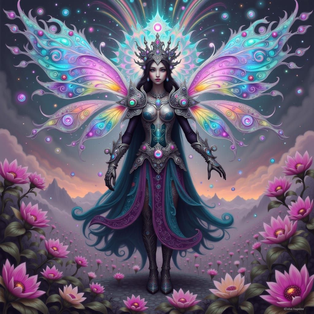 Mystical Armored Figure in Dreamlike Aura