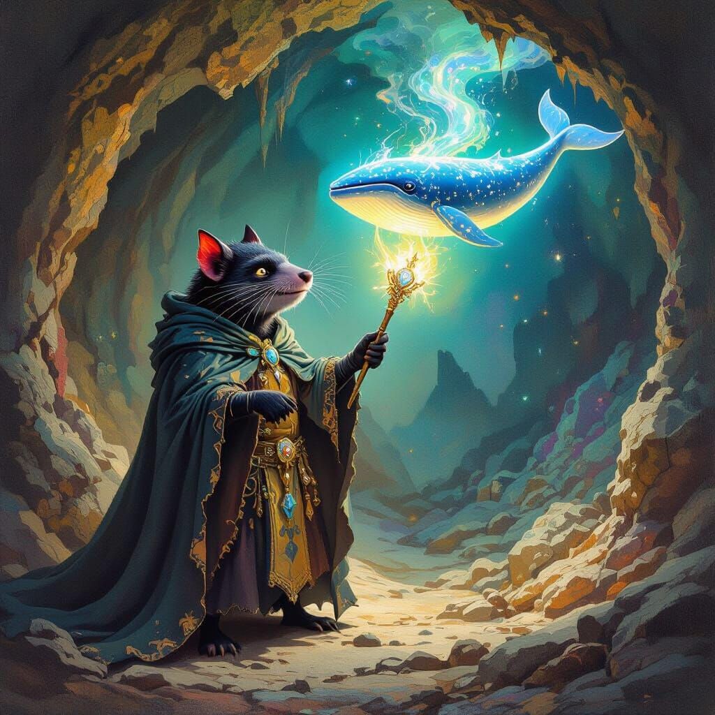 Surreal Oil Painting: Tasmanian Devil Unveils Ethereal Whale