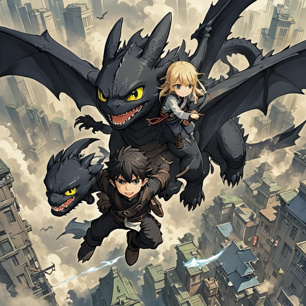 Toothless in Anime Key Visual Style