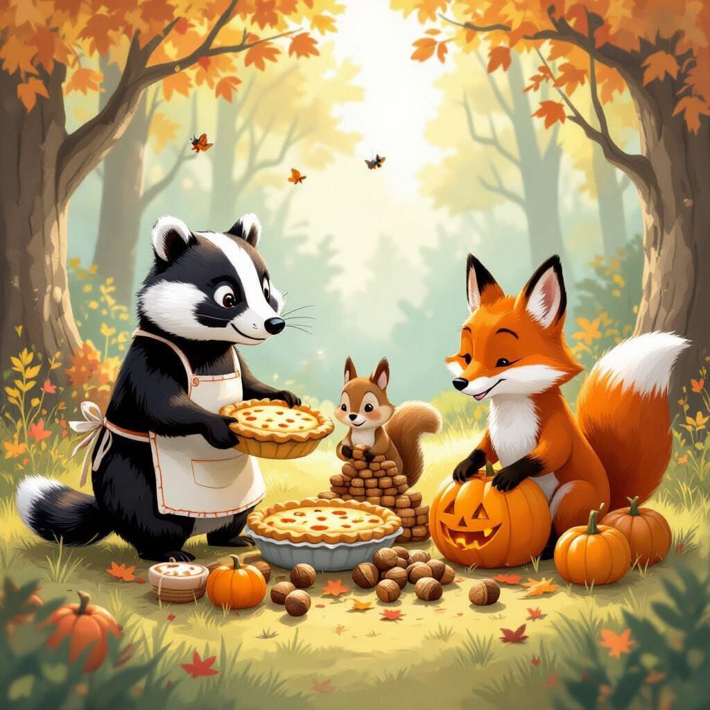 Woodland Creatures Prepare Harvest Feast Children's Book Sty...