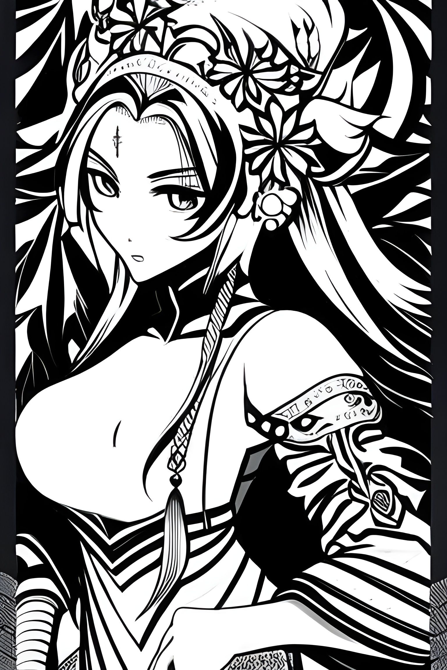 Cute Fox Witch Coloring Page in Black and White