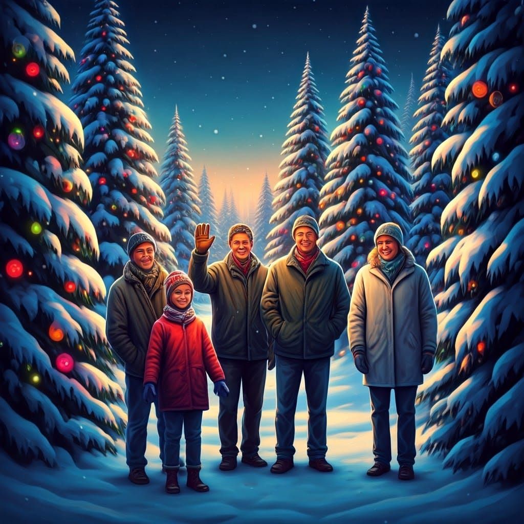 Winter Wonderland Scene in Vibrant Airbrush Style