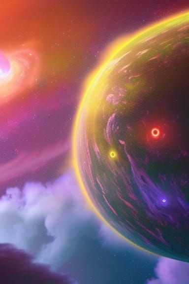 Earth Surrounded by Colorful Nebula Clouds