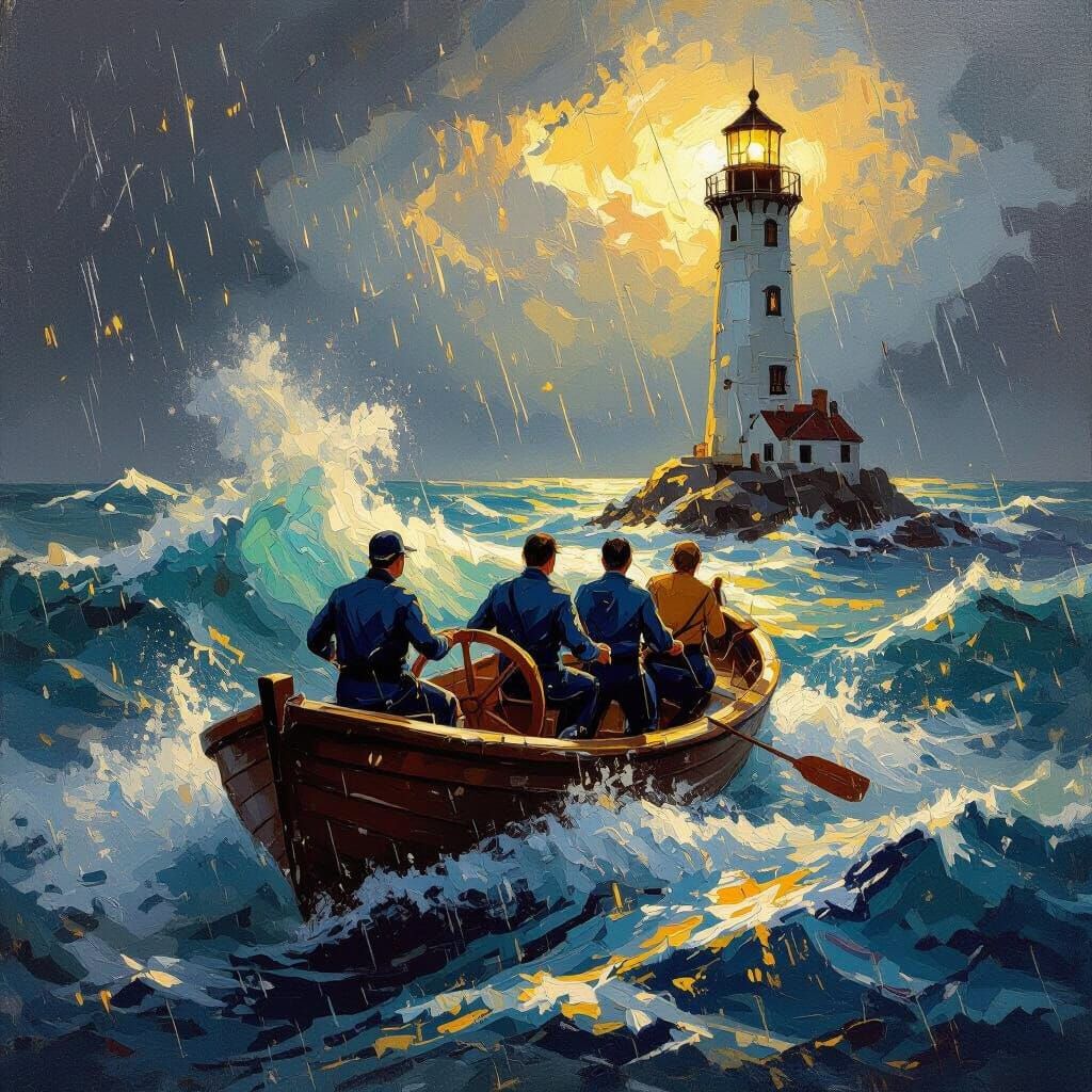 Spa Team Navigates Stormy Seas in Expressive Oil Painting
