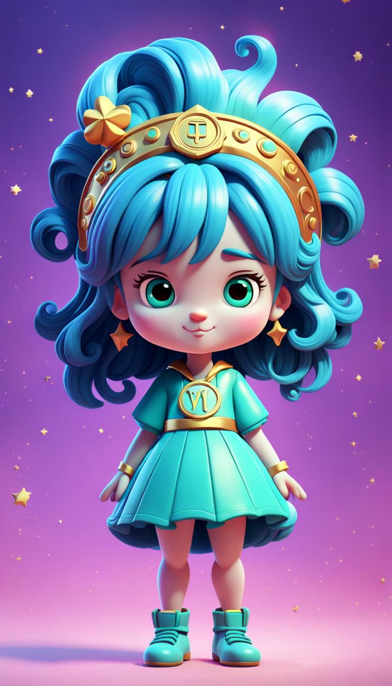 Cute Cartoon Virgo Zodiac Sign in 3D Style