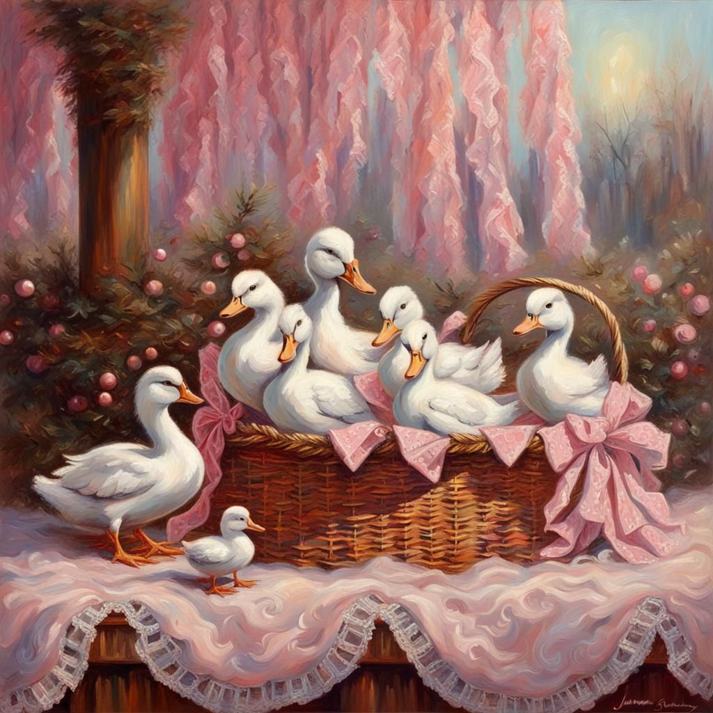 Ducks Celebrate Christmas: An Oil Painting