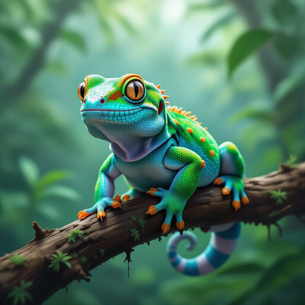 Tokay Gecko in Rainforest, Digital Art