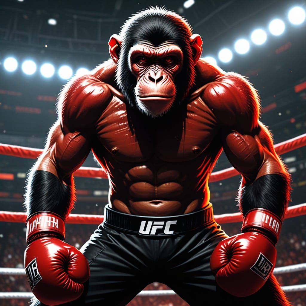 Upright Monkey Boxer in UFC Ring, Comic Style