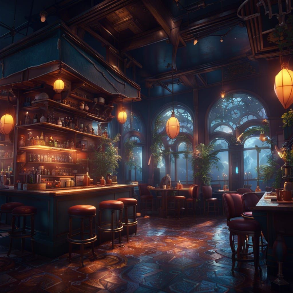 Fantastical Night Cafe Concept Art in Deep Color
