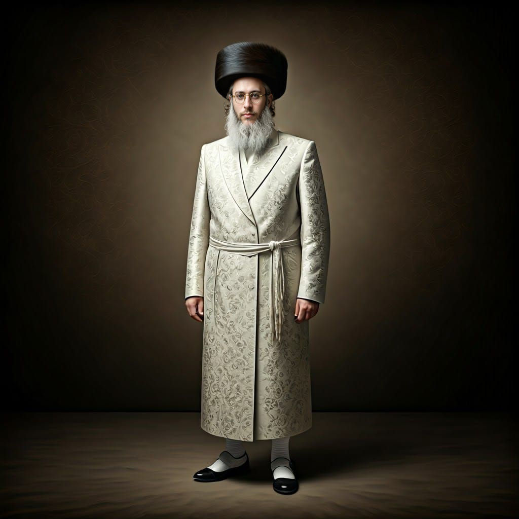 An ultra-Orthodox Hasidic Jew in traditional Shabbat attire ...