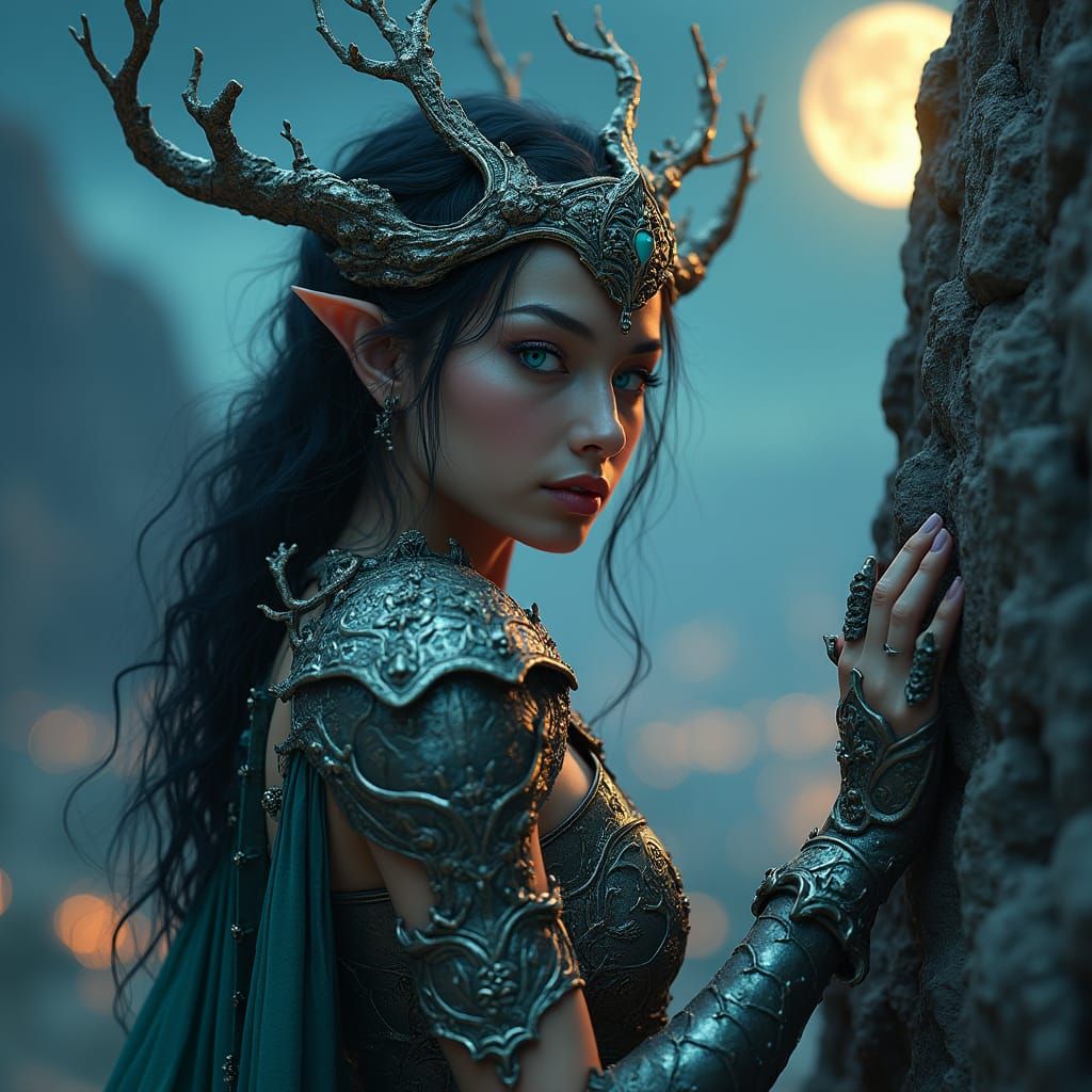 Teal-Eyed Woman in Tree Armor, Fantasy Concept Art