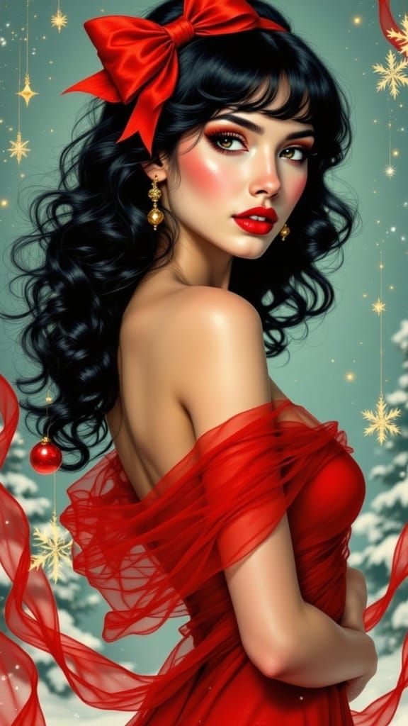 Ethereal Pin-Up Beauty in Whimsical Winter Wonderland