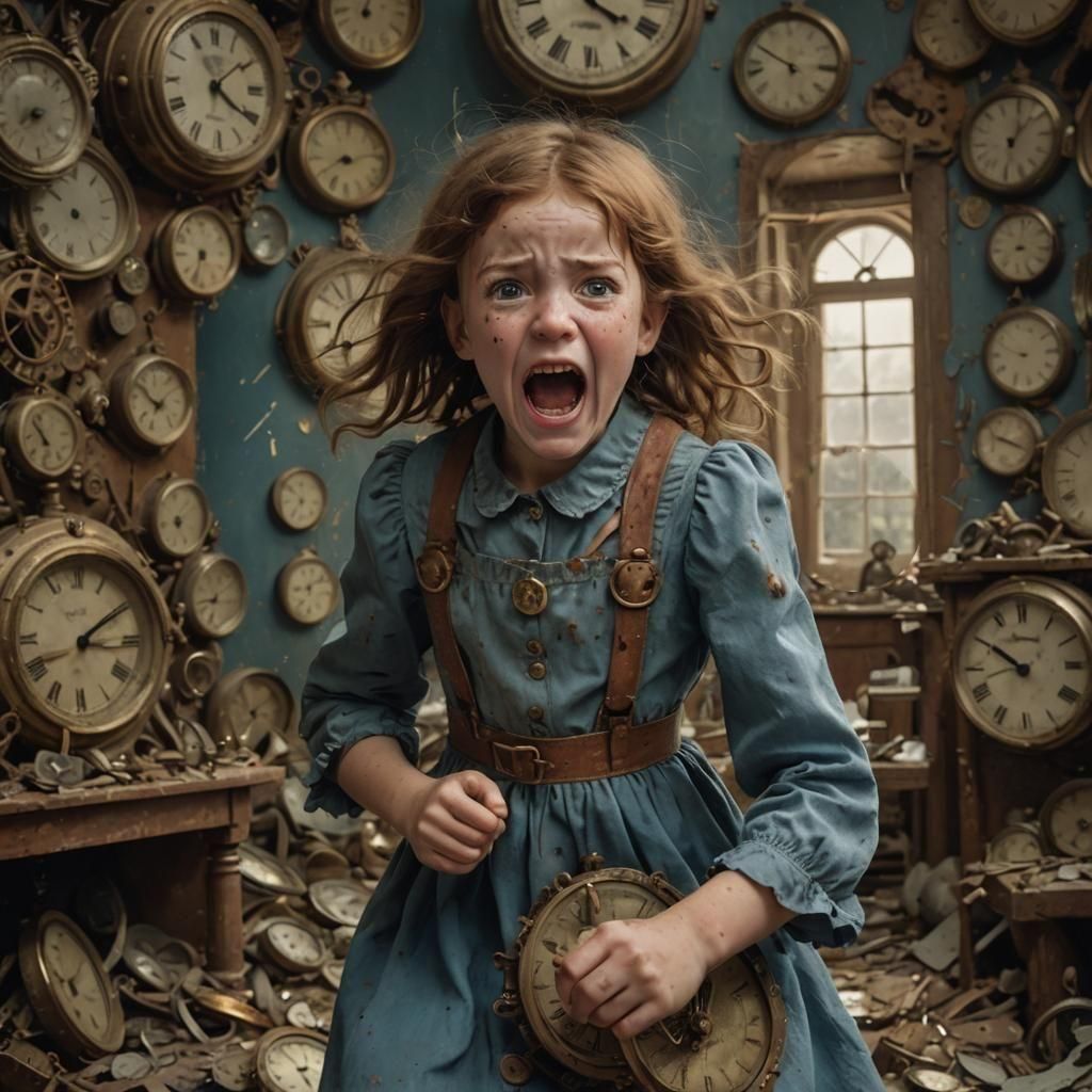 Surreal Child with Clocks in Photorealistic Style