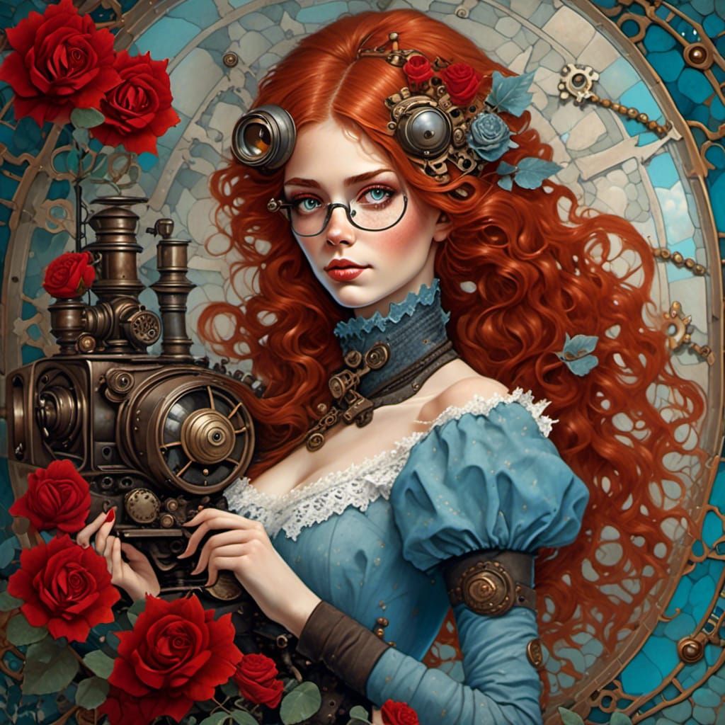 Beautiful Steampunk Woman with Roses