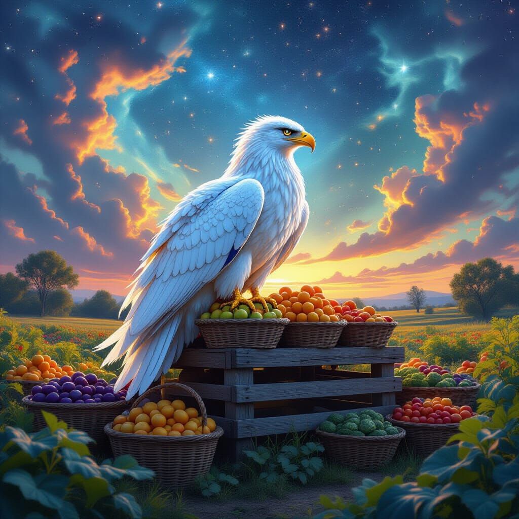 Cosmic Griffin on Farmstand in Digital Art