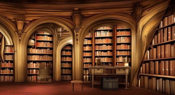 Vintage Steel Fantasy Library in 4K