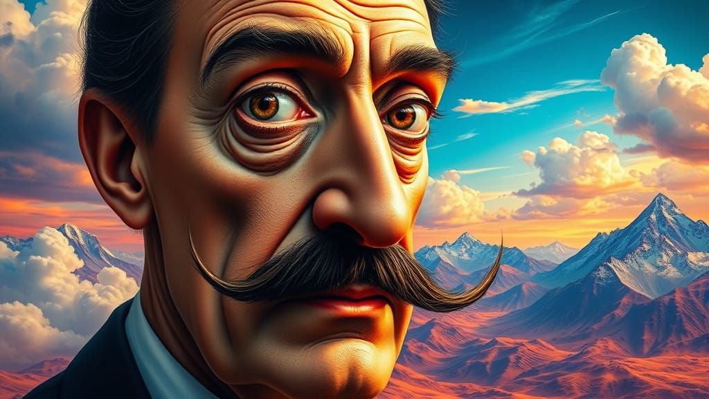 Surreal Floating Mustache and Eyes in Dreamscape