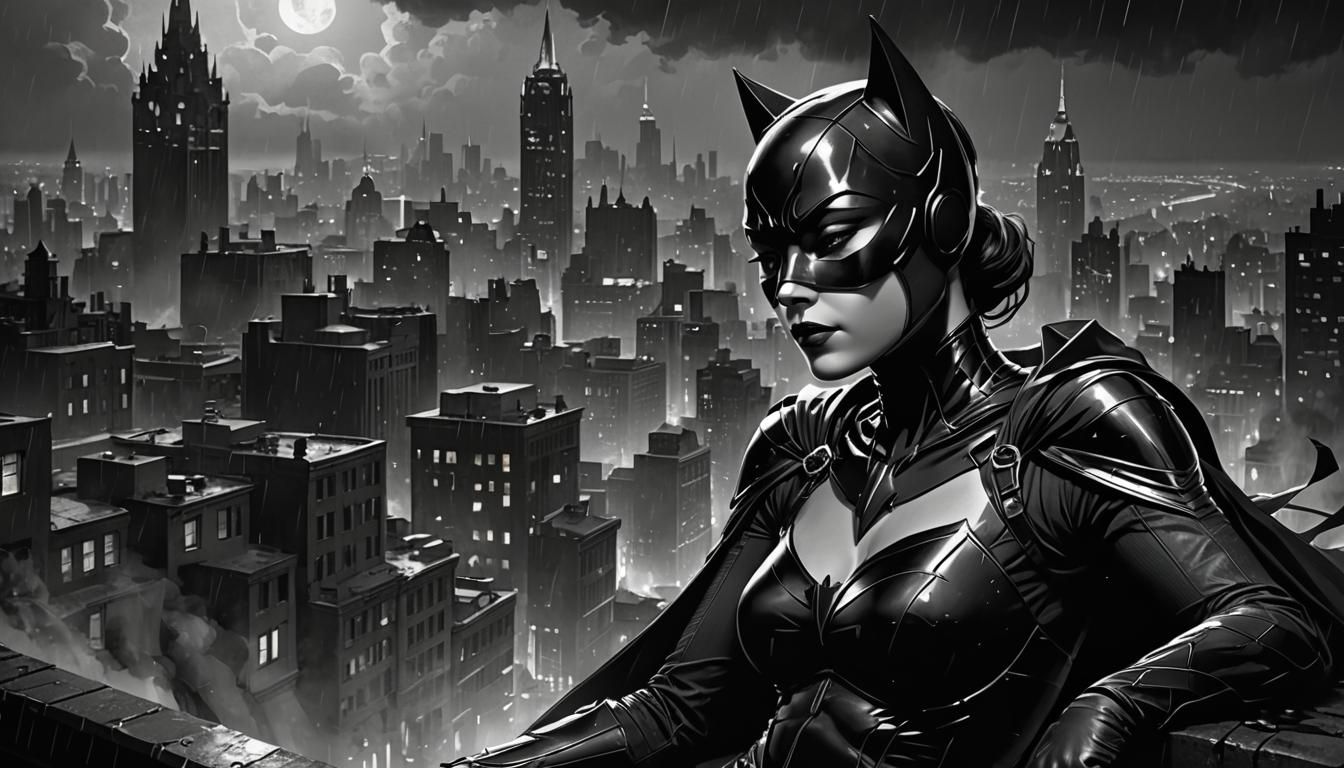 Catwoman Portrait in Noir Gotham, Sleeping Beauty