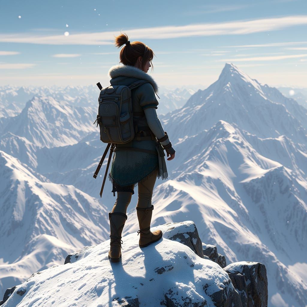 Ethereal Snow-Capped Mountain Landscape in Fantasy Style