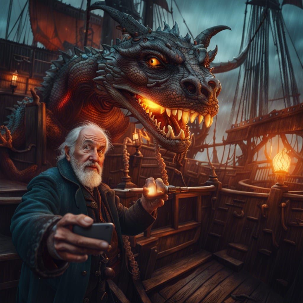 Pirate Selfie with Dragon: Fantasy Art