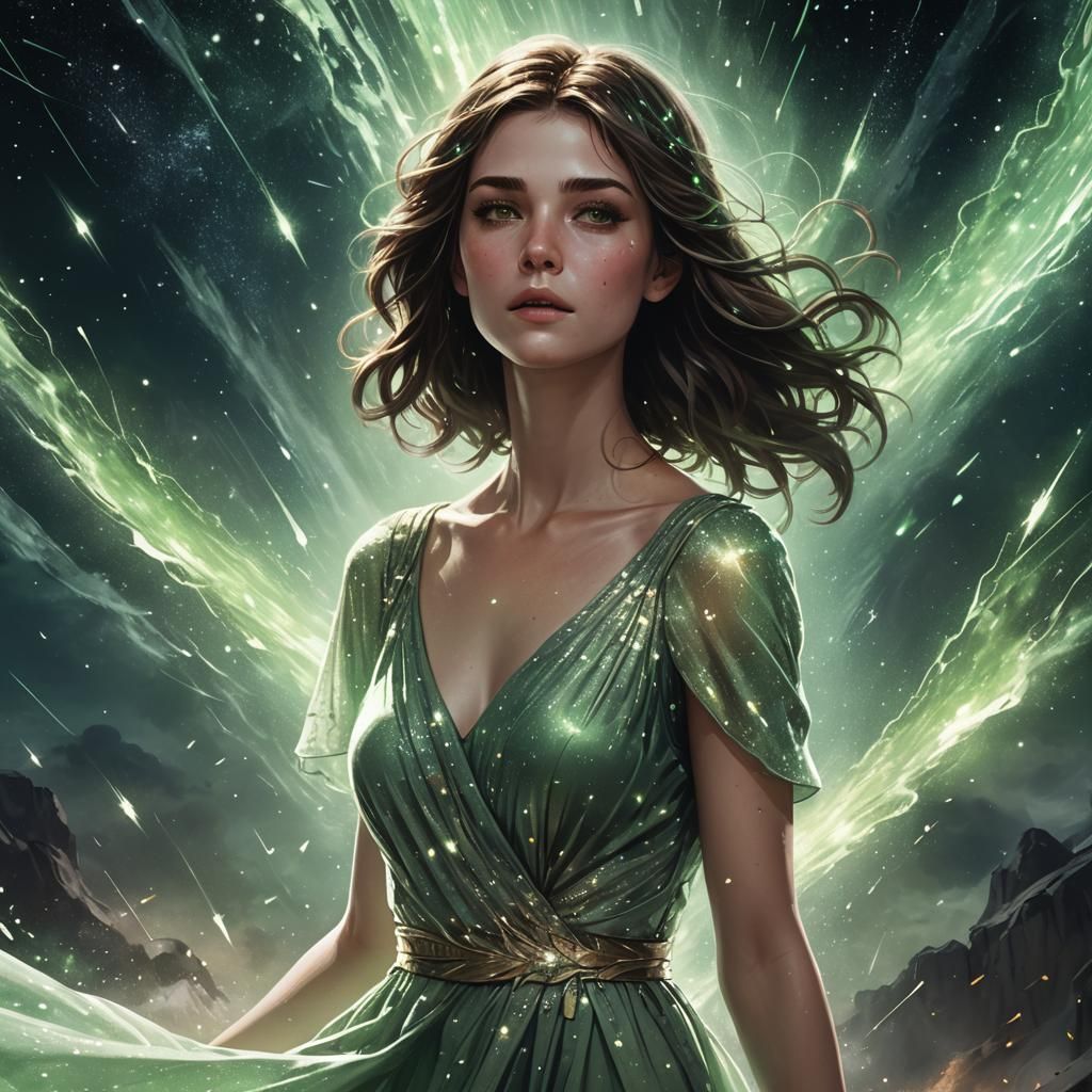 Goddess Emerges from Gamma Meteor: Hyperrealistic Splash Art