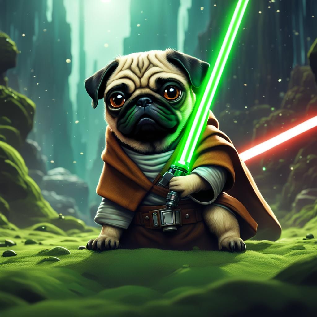 Cartoon Pug as Star Wars Luke Skywalker