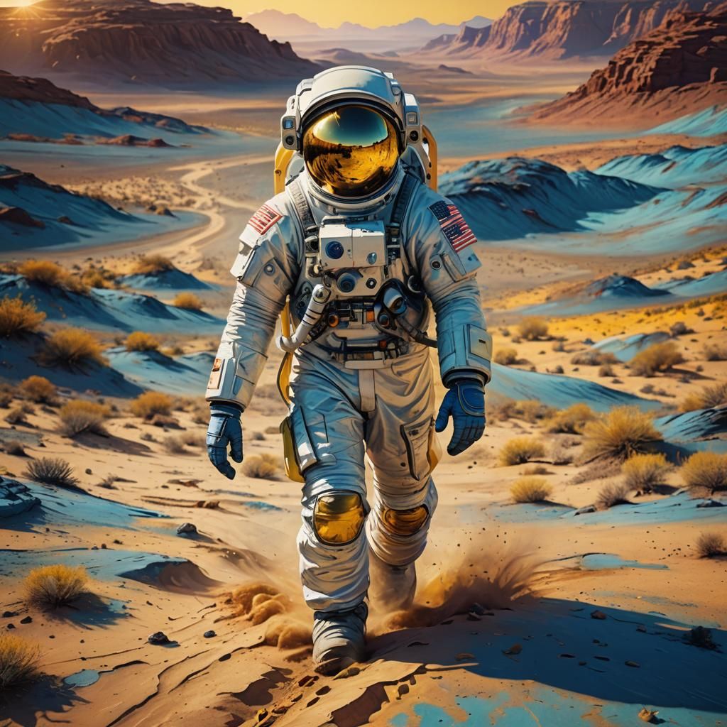 Astronaut Walks on Blue Desert Planet
