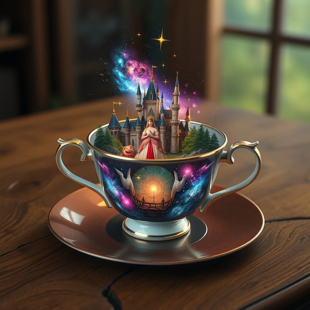 Fantasy Galaxy Teacup Scene with Castle