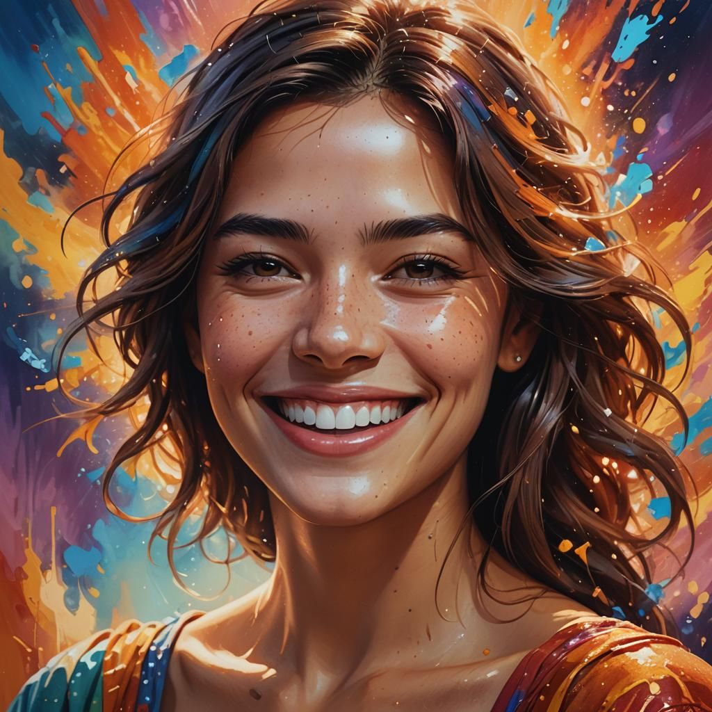 Charming Woman Portrait in Hyperrealistic Splash Art