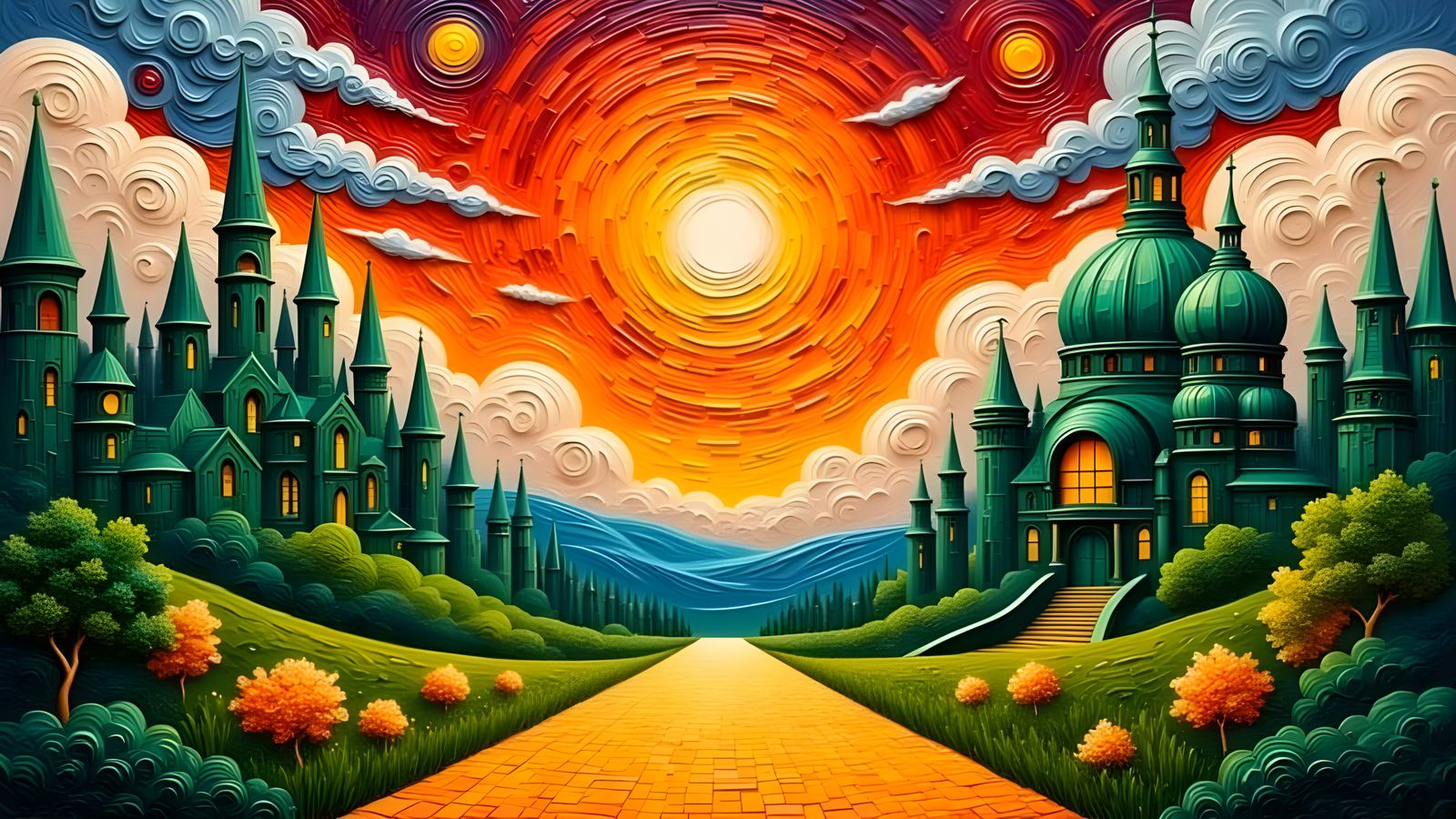 Emerald City Road in Klimt and Van Gogh Style