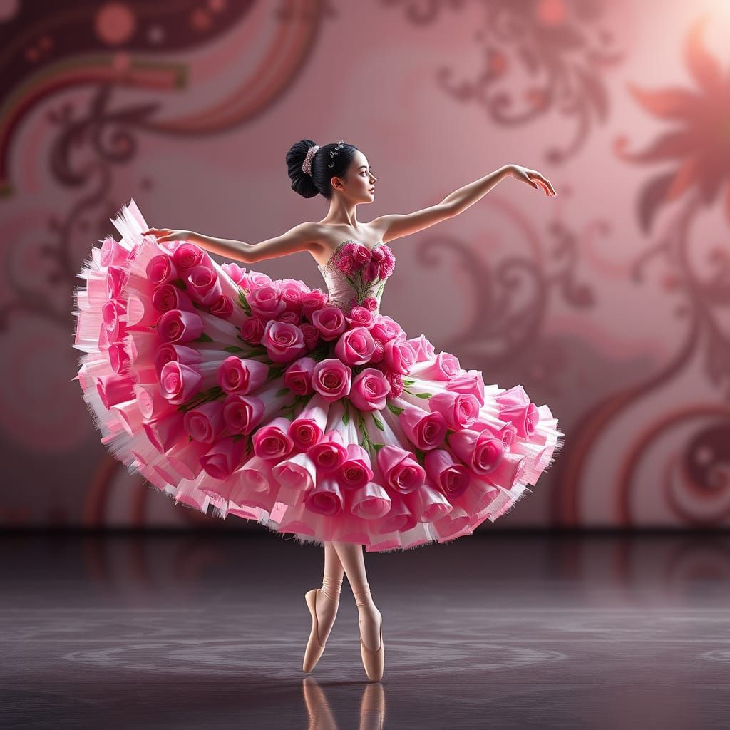 Ballet Dancer in Rose Dress: 3D Anime Art