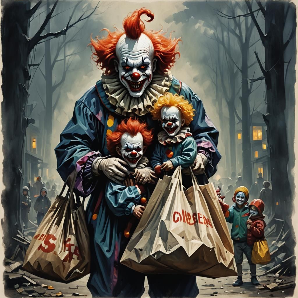 Sinister Clown with Bag, Dark Fantasy Style