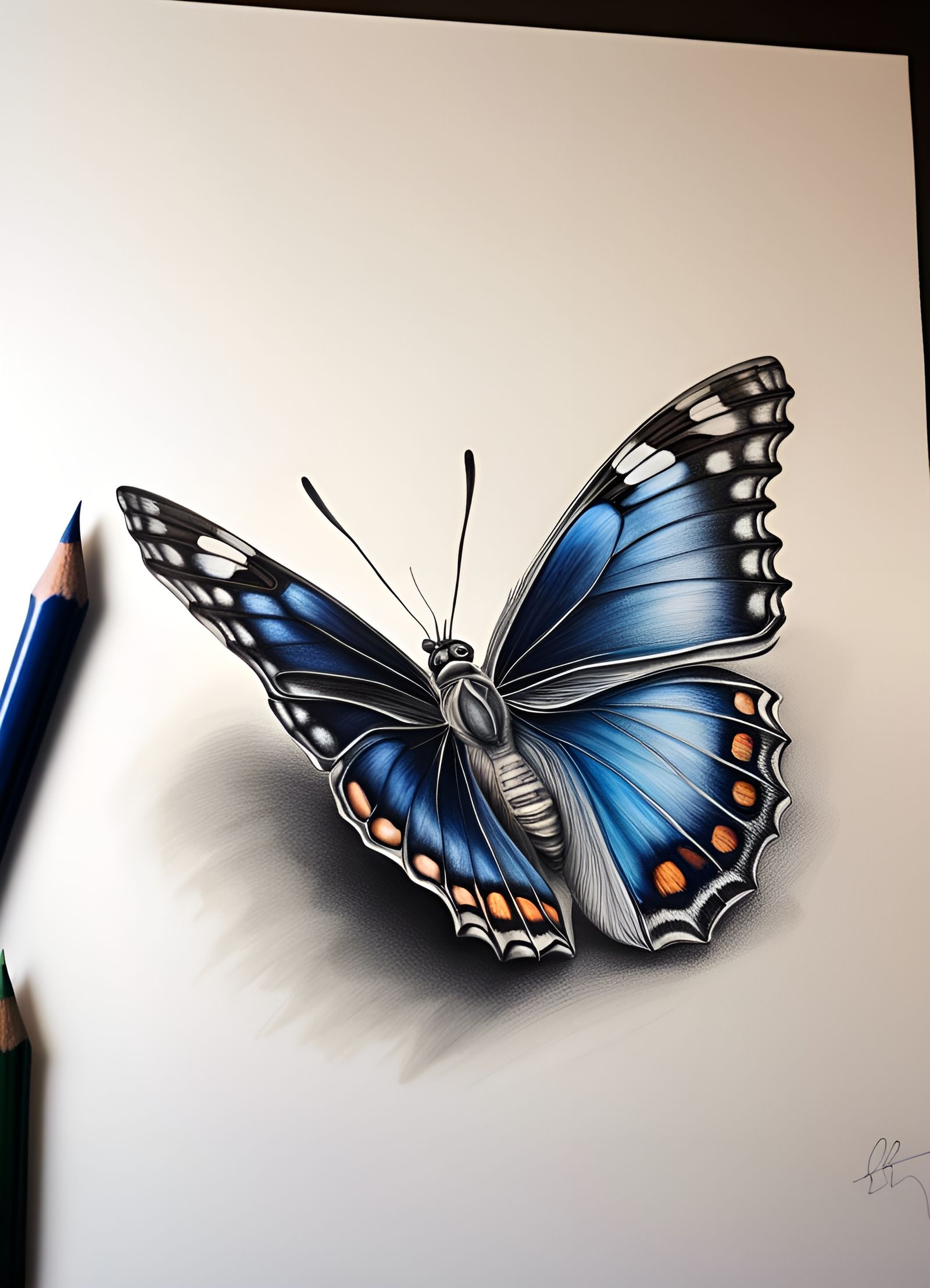 Detailed Pencil Drawing of a Butterfly Portrait