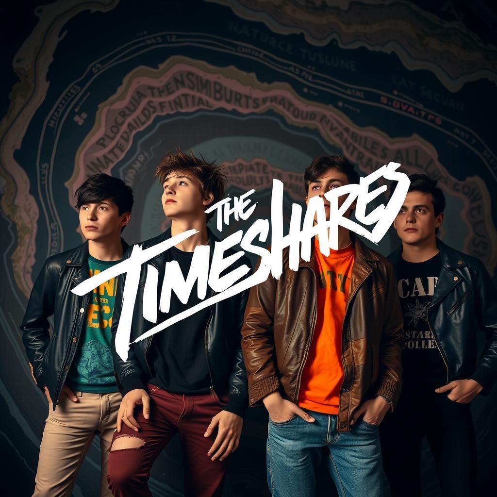 Dystopian Post-Punk Band Portrait in Hockney Style