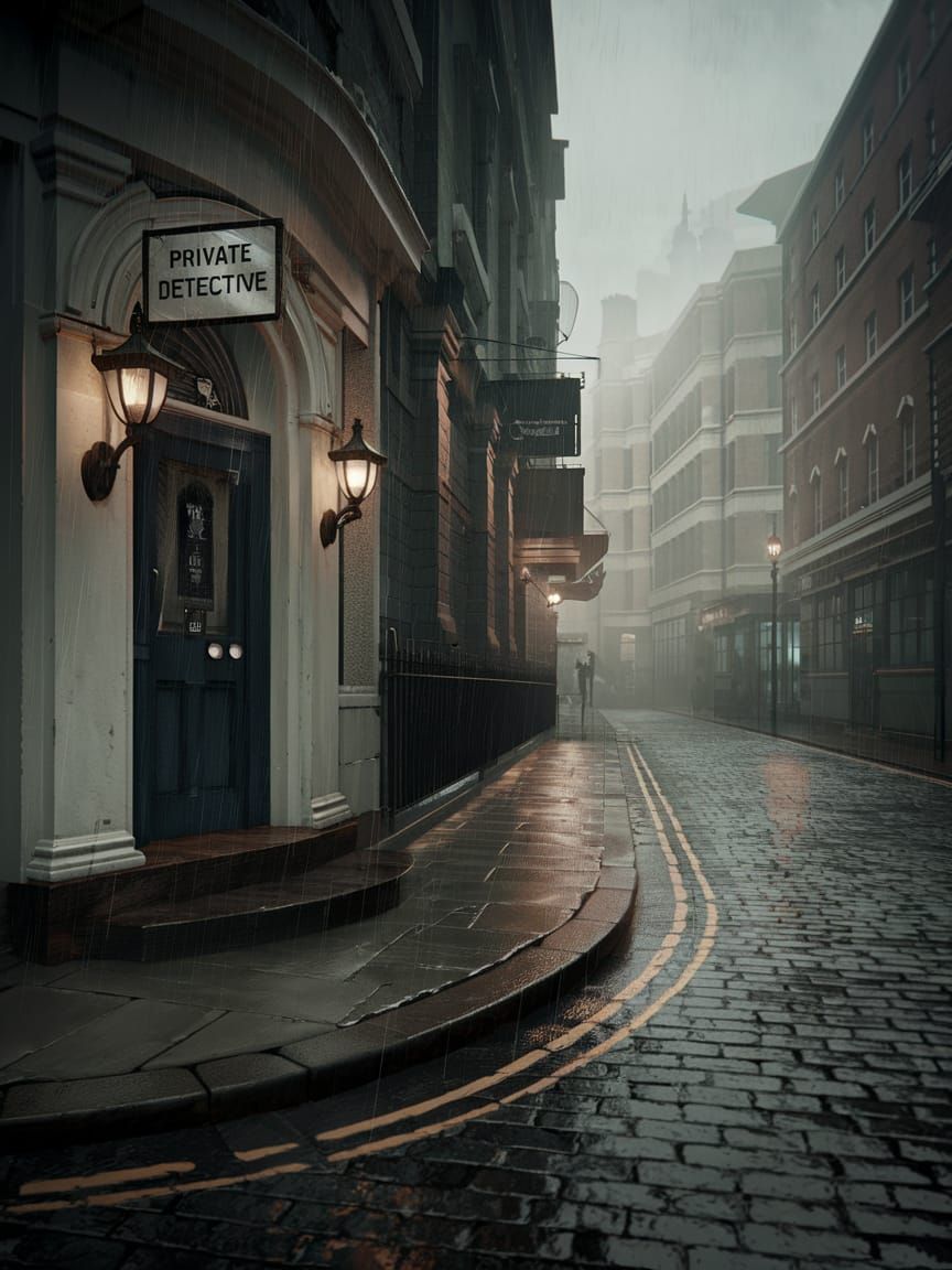 Gloomy Victorian London Street in Rainy Fog