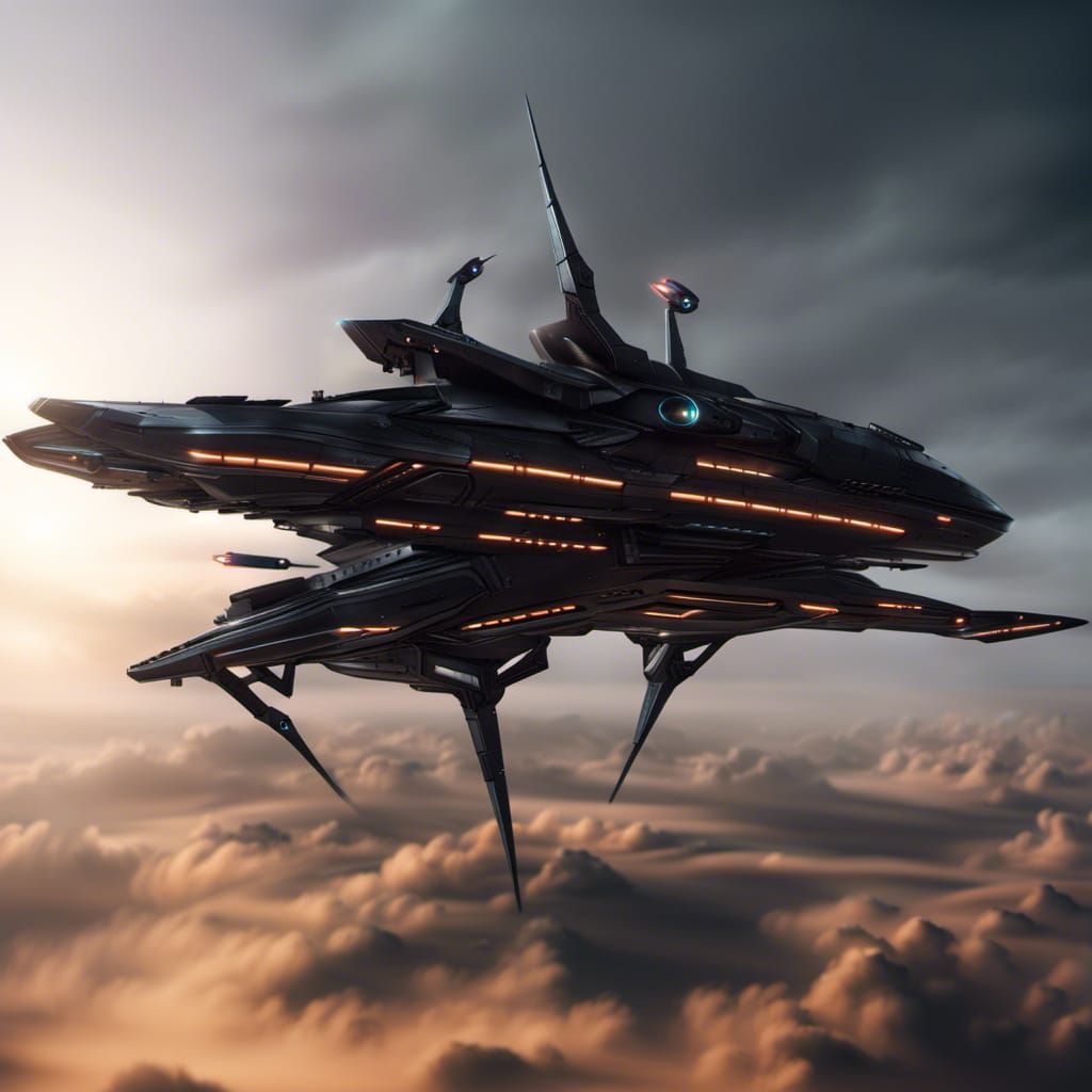 Sleek Alien Warship Enters Atmosphere: 3D Cinematic