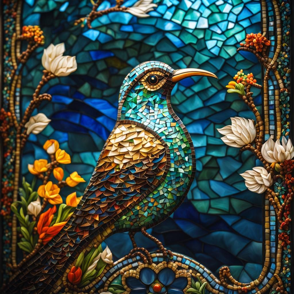 Mosaic Church Window: Paradise Bird in Persian Gulf