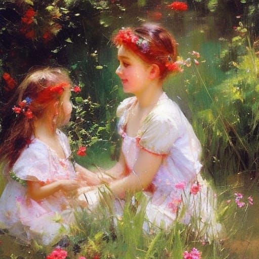 Children Enjoying Summer Day in Nostalgic Style