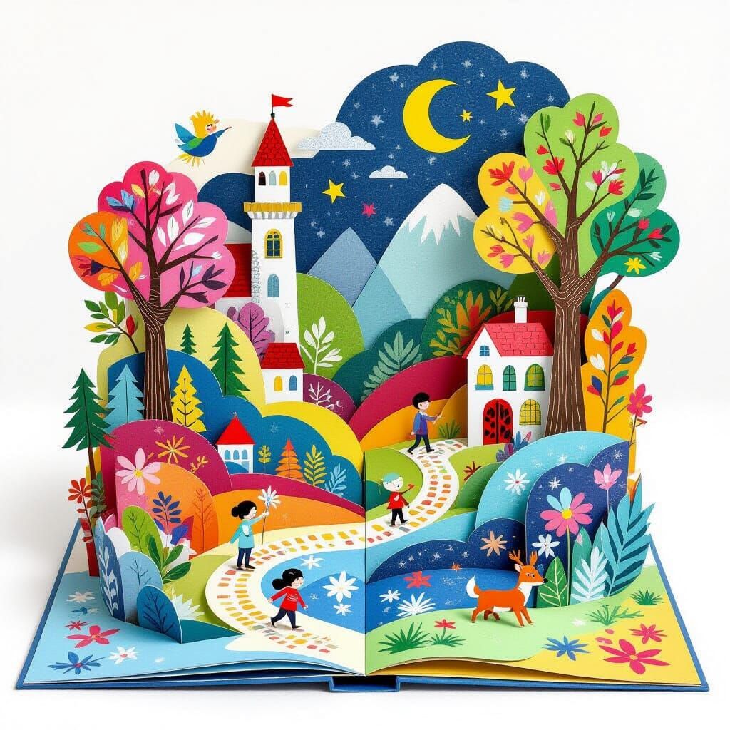 Colorful Pop-Up Book in Collage Style