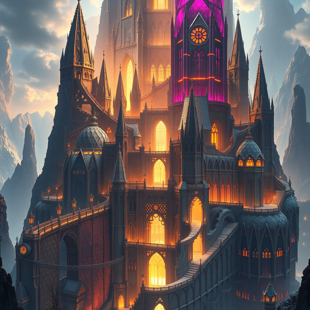 Gothic City Inside Crystalline Spire: Fantasy Concept Art