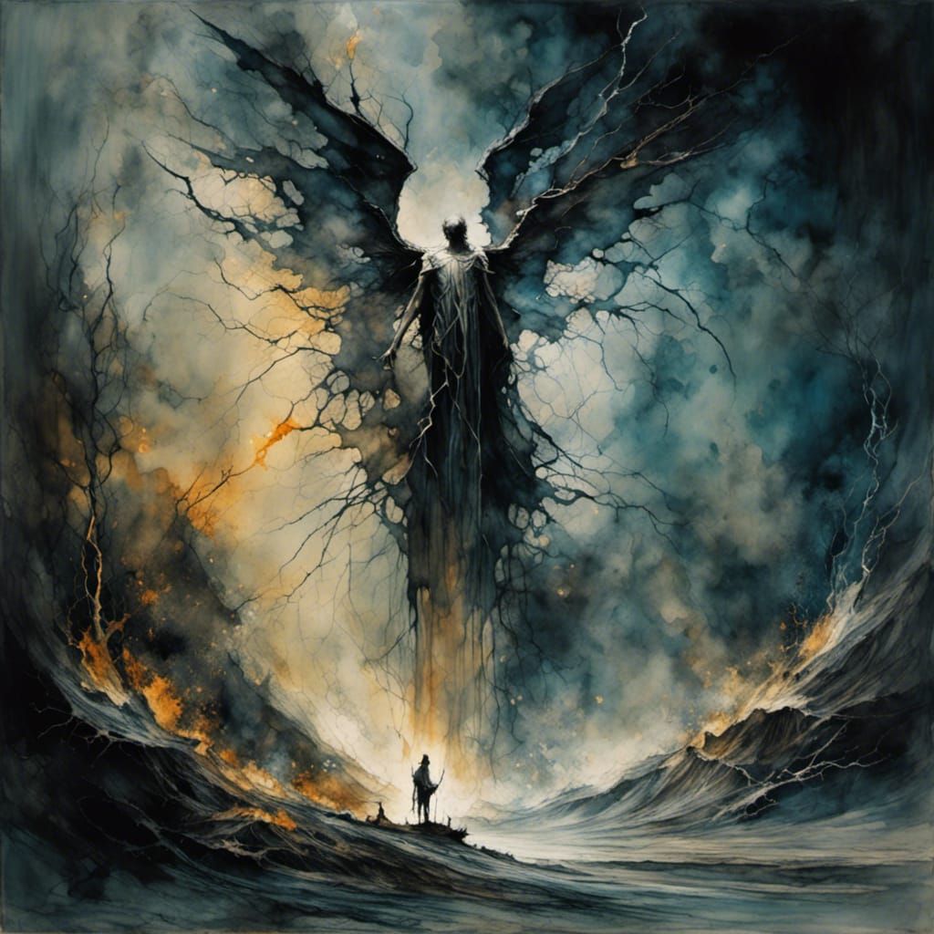 Apocalyptic Scene: Angel vs. Winged Beasts